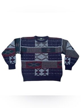 Vintage 90s Knit Stefano Sweater Mens XL Geometric Tribal Grunge Oversized USA
